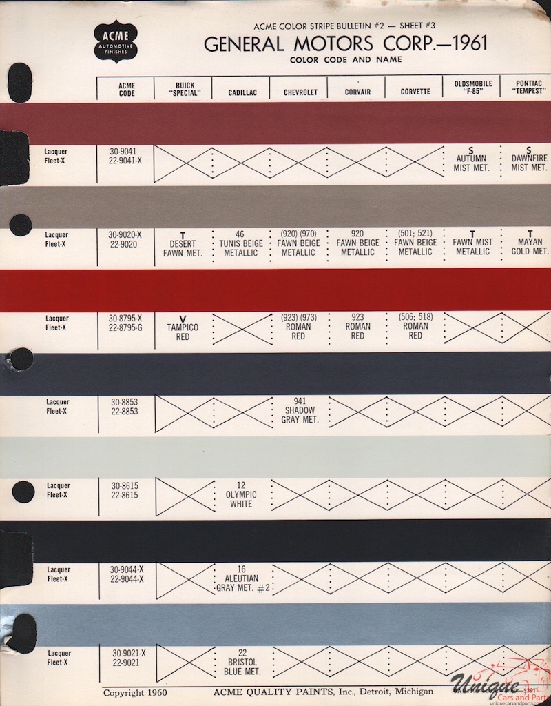 1961 General Motors Paint Charts Acme 3